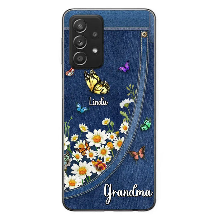 Custom Personalized Daisy And Butterfly Grandma Phone Case - Gift Idea For Grandma - Upto 10 Kids - Case For iPhone/Samsung