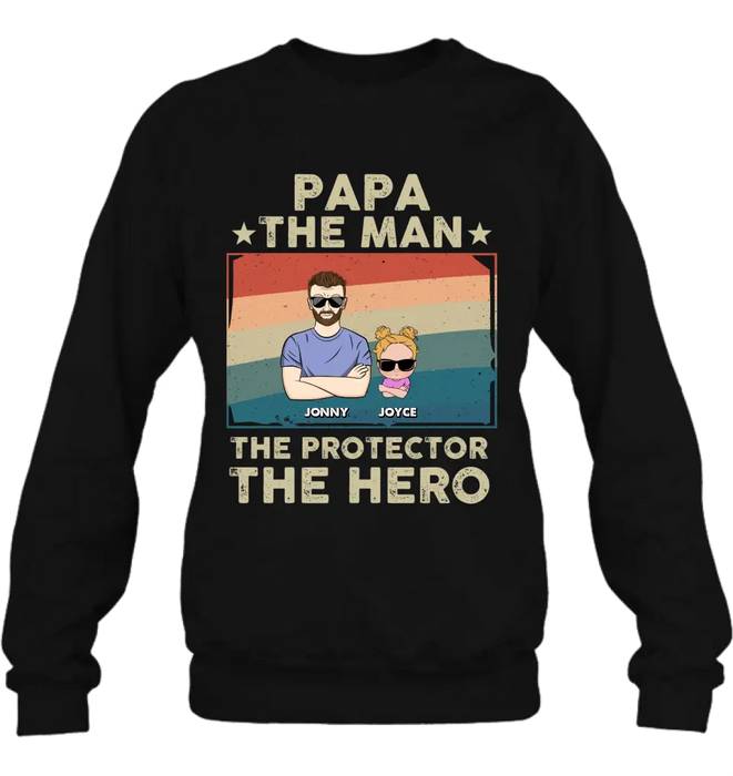 Custom Personalized Grandpa Shirt/Hoodie - Grandpa with up to 9 Grandchildren - Father's Day Gift Idea for Grandpa - Papa The Man The Protector The Hero