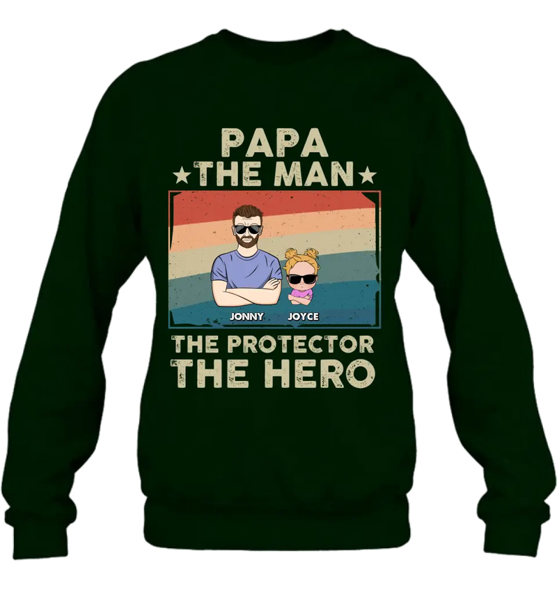 Personalized Grandpa Shirt/Hoodie - Grandpa with up to 9 Grandchildren - Father's Day Gift Idea for Grandpa - Papa The Man The Protector The Hero