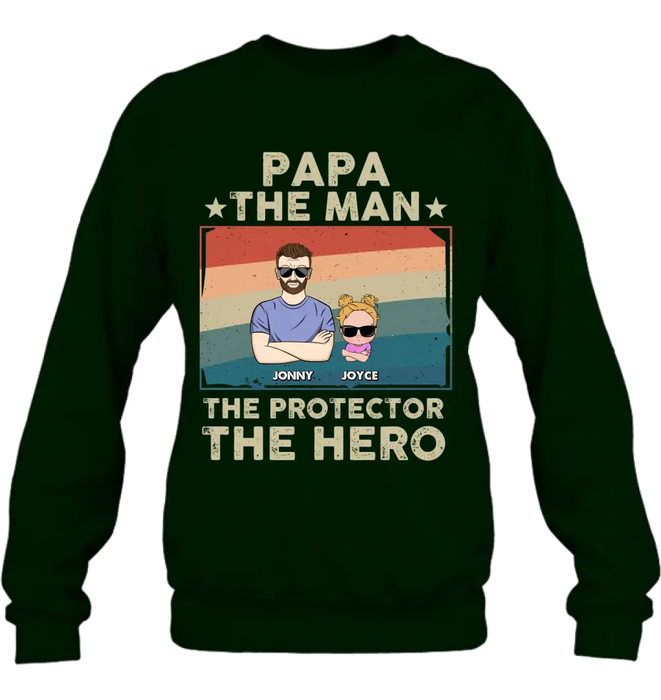 Custom Personalized Grandpa Shirt/Hoodie - Grandpa with up to 9 Grandchildren - Father's Day Gift Idea for Grandpa - Papa The Man The Protector The Hero