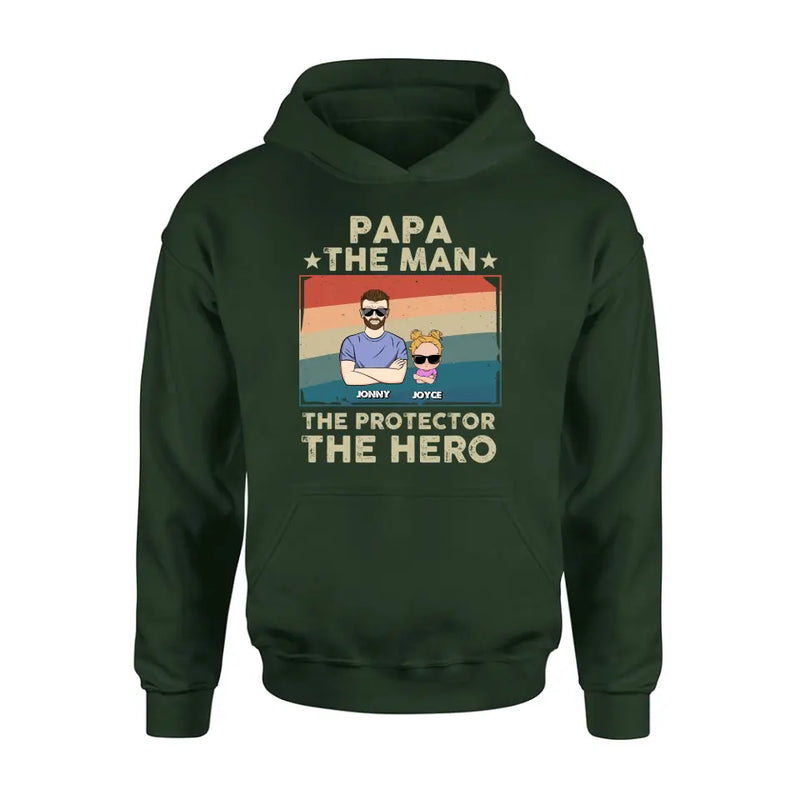 Personalized Grandpa Shirt/Hoodie - Grandpa with up to 9 Grandchildren - Father's Day Gift Idea for Grandpa - Papa The Man The Protector The Hero