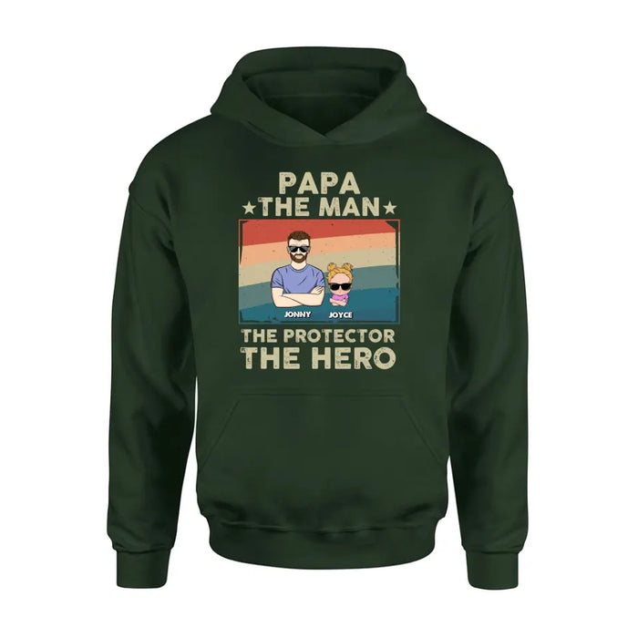 Custom Personalized Grandpa Shirt/Hoodie - Grandpa with up to 9 Grandchildren - Father's Day Gift Idea for Grandpa - Papa The Man The Protector The Hero