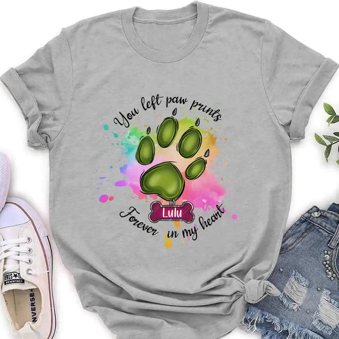 Custom Personalized Memorial Pet T-shirt/ Hoodie - Gift Idea For Dog/Cat Lovers - You Left Paw Prints Forever In My Heart