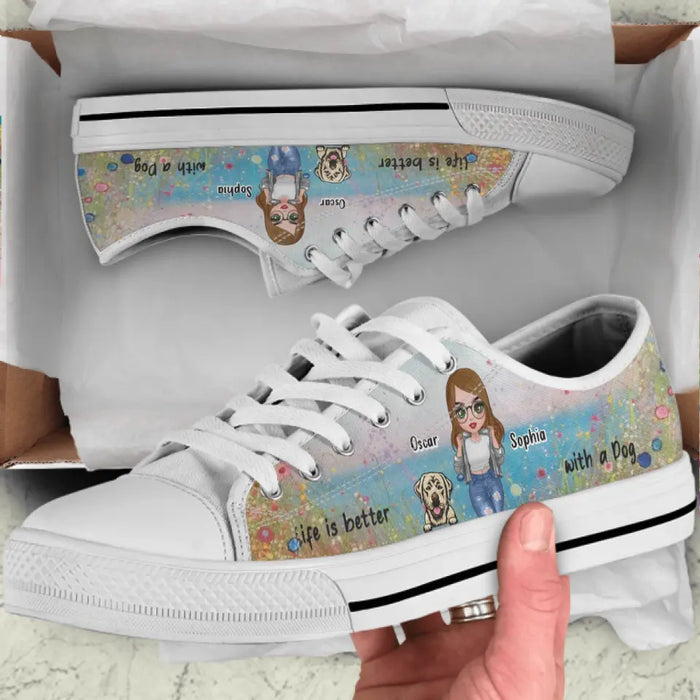 Custom Personalized Dog Mom Canvas Sneakers - Up to 4 Dogs - Gift Idea For Dog Lovers - Life Is Better With A Dog