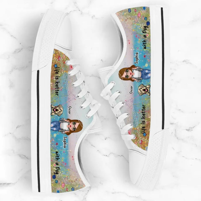 Custom Personalized Dog Mom Canvas Sneakers - Up to 4 Dogs - Gift Idea For Dog Lovers - Life Is Better With A Dog