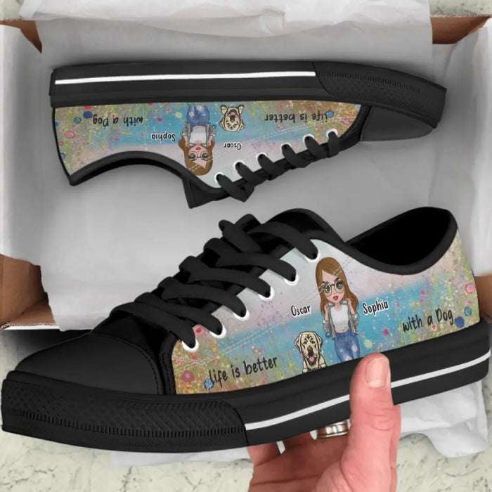 Custom Personalized Dog Mom Canvas Sneakers - Up to 4 Dogs - Gift Idea For Dog Lovers - Life Is Better With A Dog