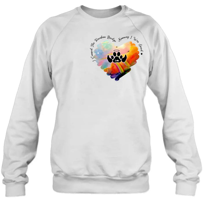 Custom Personalized Memorial Rainbow Dog Shirt/Hoodie - Memorial Gift Idea For Dog Owners - I Crossed The Rainbow Bridge Knowing I Was Loved