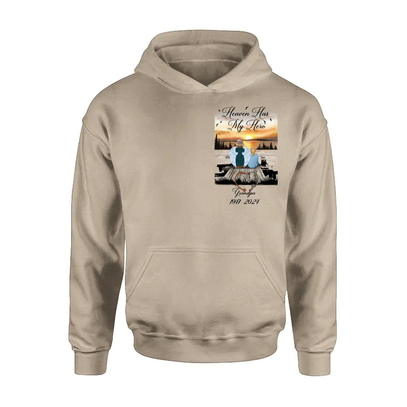 Personalized Memorial Fishing Grandpa Shirt/Hoodie - Memorial Gift Idea For Dad/Grandpa/Father's Day - Heaven Has My Hero