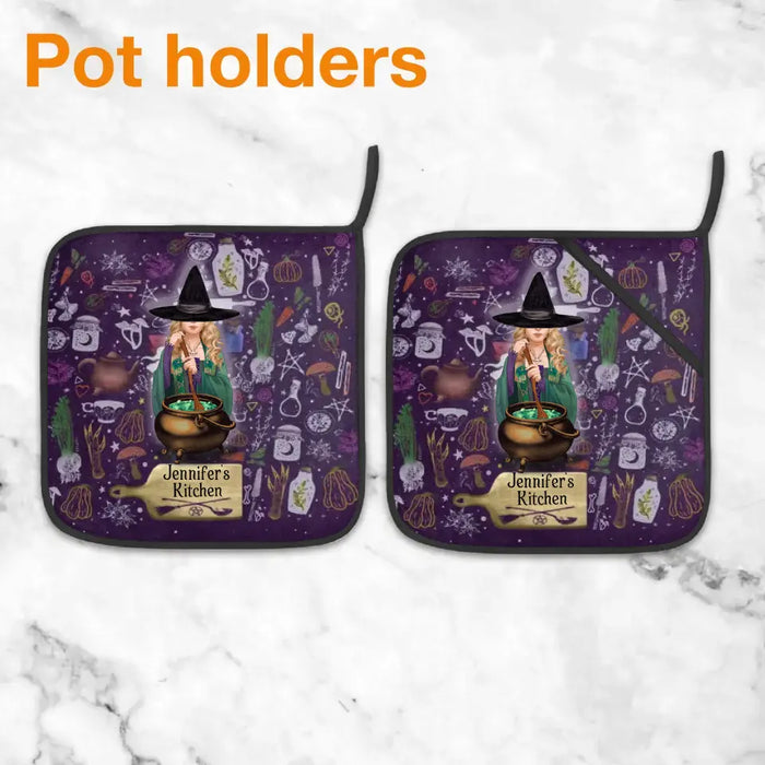 Custom Personalized Witch Heat Resistant Oven Mitts With Pot Holders - Gift Idea for Witch Lover