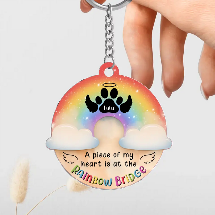 Custom Personalized Memorial Pet Acrylic Keychain - Upto 4 Pets - Memorial Gift Idea For Pet Lover - A Piece Of My Heart Is At The Rainbow Bridge