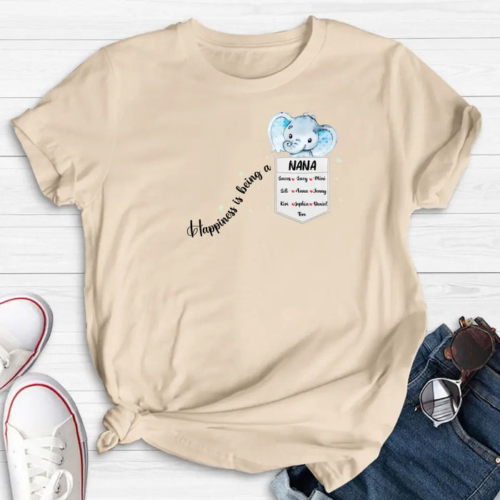 Custom Personalized Nana Elephant Shirt/ Hoodie - Mother's Day Gift Idea For Grandma/ Mom - Upto 10 Kids - Happiness Is Being A Nana