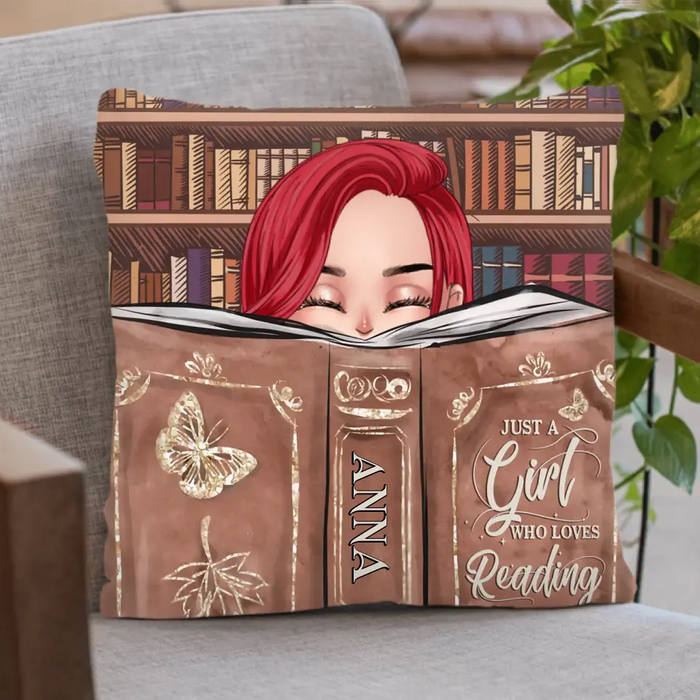 Custom Personalized Reading Girl Pillow Cover - Gift Idea For Book Lover - Just A Girl Who Loves Reading