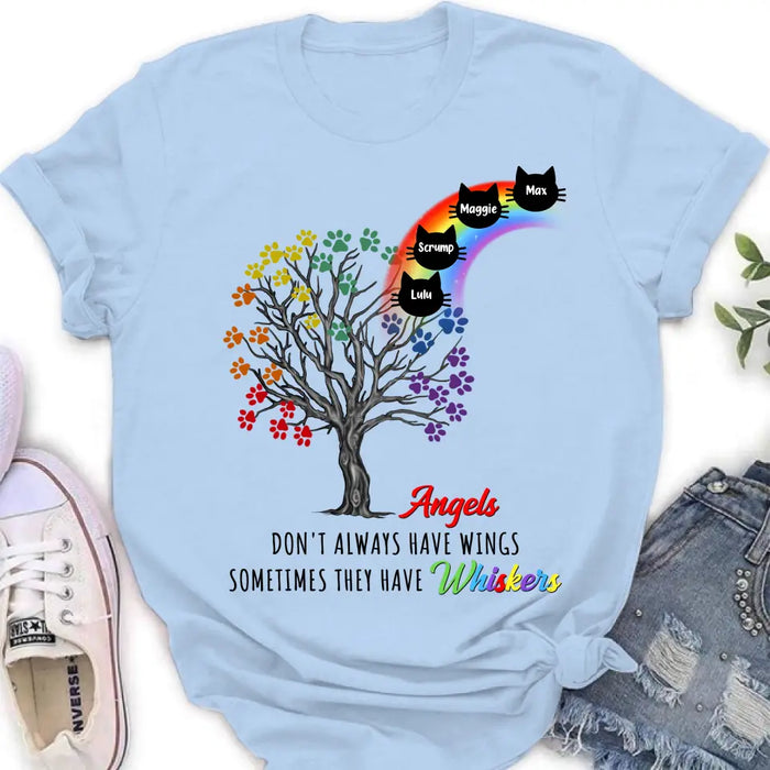 Custom Personalized Cat Rainbow Bridge Memorial Shirt/ Hoodie - Memorial Gift Idea For Cat Lover - Upto 4 Cats - Angels Don't Always Have Wings Sometimes They Have Whiskers