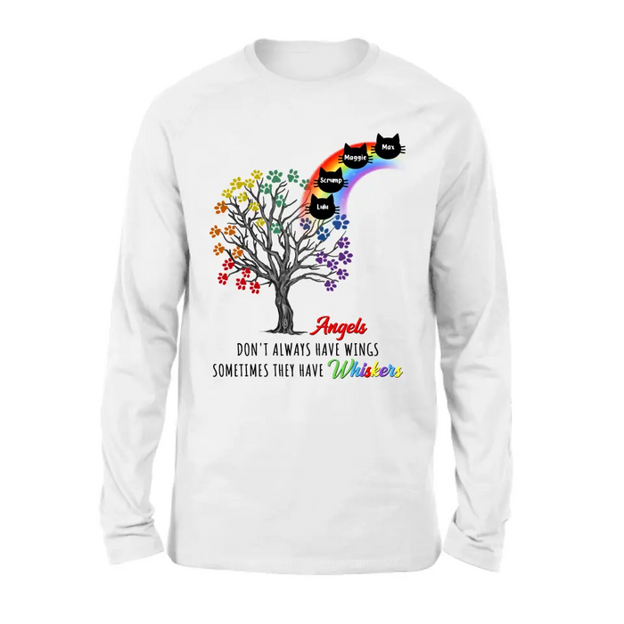 Custom Personalized Cat Rainbow Bridge Memorial Shirt/ Hoodie - Memorial Gift Idea For Cat Lover - Upto 4 Cats - Angels Don't Always Have Wings Sometimes They Have Whiskers