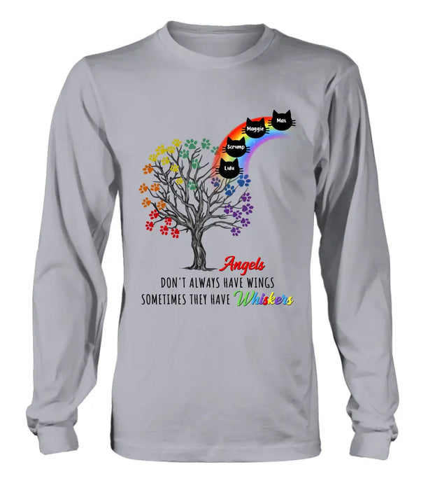 Custom Personalized Cat Rainbow Bridge Memorial Shirt/ Hoodie - Memorial Gift Idea For Cat Lover - Upto 4 Cats - Angels Don't Always Have Wings Sometimes They Have Whiskers