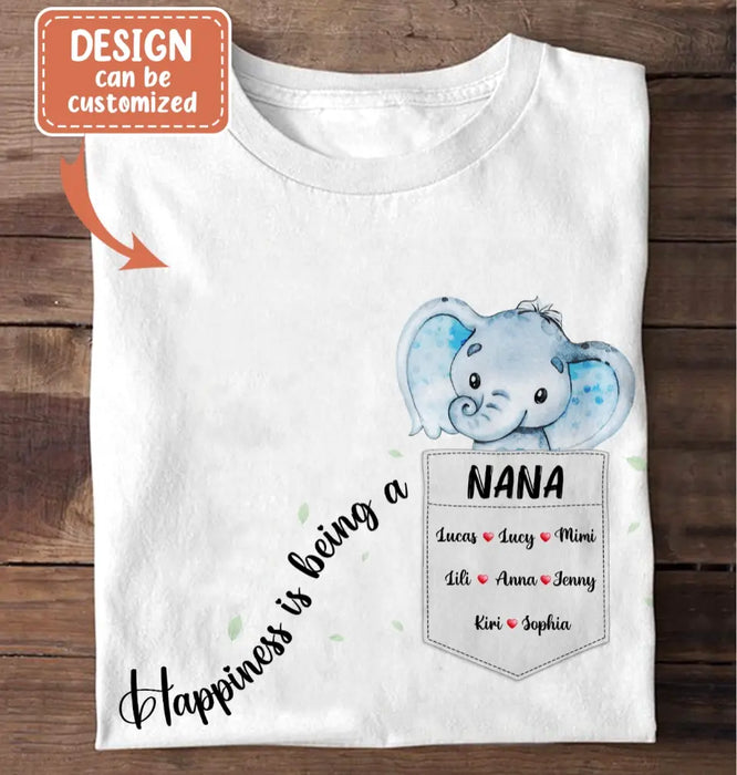 Custom Personalized Nana Elephant Shirt/ Hoodie - Mother's Day Gift Idea For Grandma/ Mom - Upto 10 Kids - Happiness Is Being A Nana