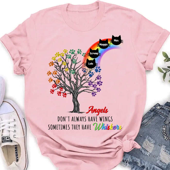 Custom Personalized Cat Rainbow Bridge Memorial Shirt/ Hoodie - Memorial Gift Idea For Cat Lover - Upto 4 Cats - Angels Don't Always Have Wings Sometimes They Have Whiskers