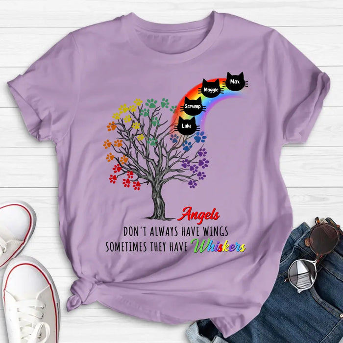 Custom Personalized Cat Rainbow Bridge Memorial Shirt/ Hoodie - Memorial Gift Idea For Cat Lover - Upto 4 Cats - Angels Don't Always Have Wings Sometimes They Have Whiskers