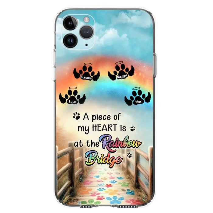 Custom Personalized Rainbow Bridge Memorial Phone Case - Memorial Gift Idea For Dog Lover - Upto 4 Dogs - A Piece Of My Heart Is At The Rainbow Bridge - Case For iPhone/Samsung