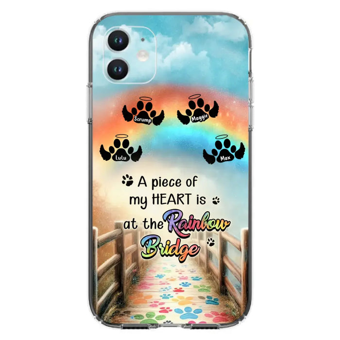 Custom Personalized Rainbow Bridge Memorial Phone Case - Memorial Gift Idea For Dog Lover - Upto 4 Dogs - A Piece Of My Heart Is At The Rainbow Bridge - Case For iPhone/Samsung