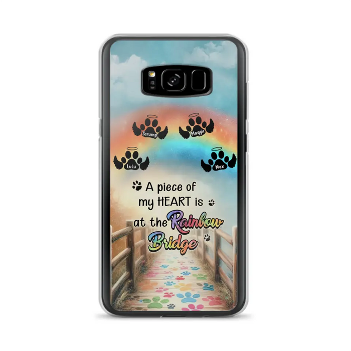 Custom Personalized Rainbow Bridge Memorial Phone Case - Memorial Gift Idea For Dog Lover - Upto 4 Dogs - A Piece Of My Heart Is At The Rainbow Bridge - Case For iPhone/Samsung