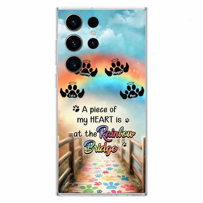 Custom Personalized Rainbow Bridge Memorial Phone Case - Memorial Gift Idea For Dog Lover - Upto 4 Dogs - A Piece Of My Heart Is At The Rainbow Bridge - Case For iPhone/Samsung