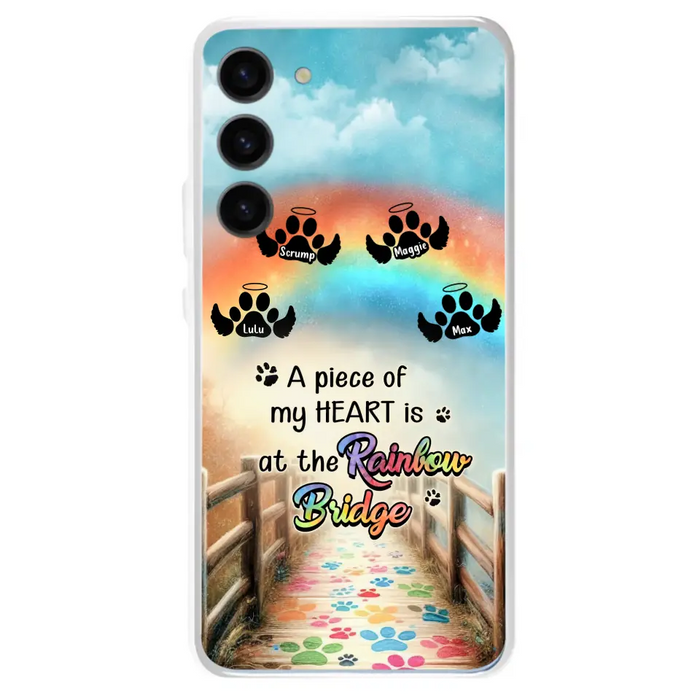 Custom Personalized Rainbow Bridge Memorial Phone Case - Memorial Gift Idea For Dog Lover - Upto 4 Dogs - A Piece Of My Heart Is At The Rainbow Bridge - Case For iPhone/Samsung