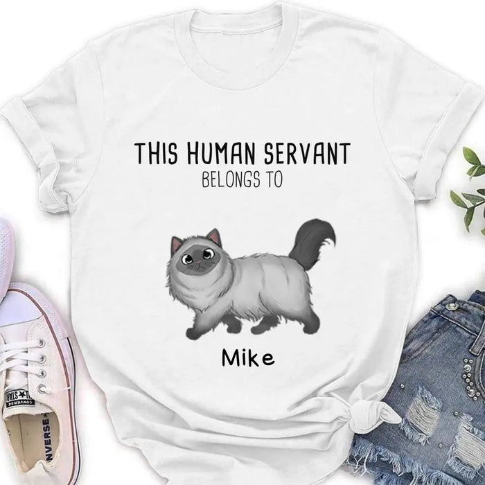 Custom Personalized Cats Mom/Dad T-shirt/ Hoodie - Gift Idea For Cat Lover/Mother's Day/Father's Day - Upto 7 Cats - This Human Servant Belongs To