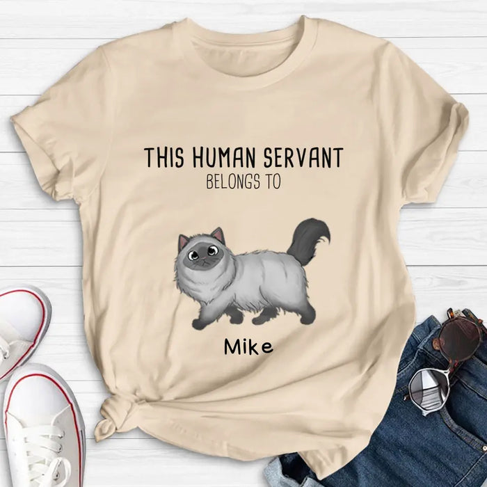 Custom Personalized Cats Mom/Dad T-shirt/ Hoodie - Gift Idea For Cat Lover/Mother's Day/Father's Day - Upto 7 Cats - This Human Servant Belongs To