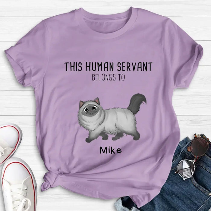 Custom Personalized Cats Mom/Dad T-shirt/ Hoodie - Gift Idea For Cat Lover/Mother's Day/Father's Day - Upto 7 Cats - This Human Servant Belongs To