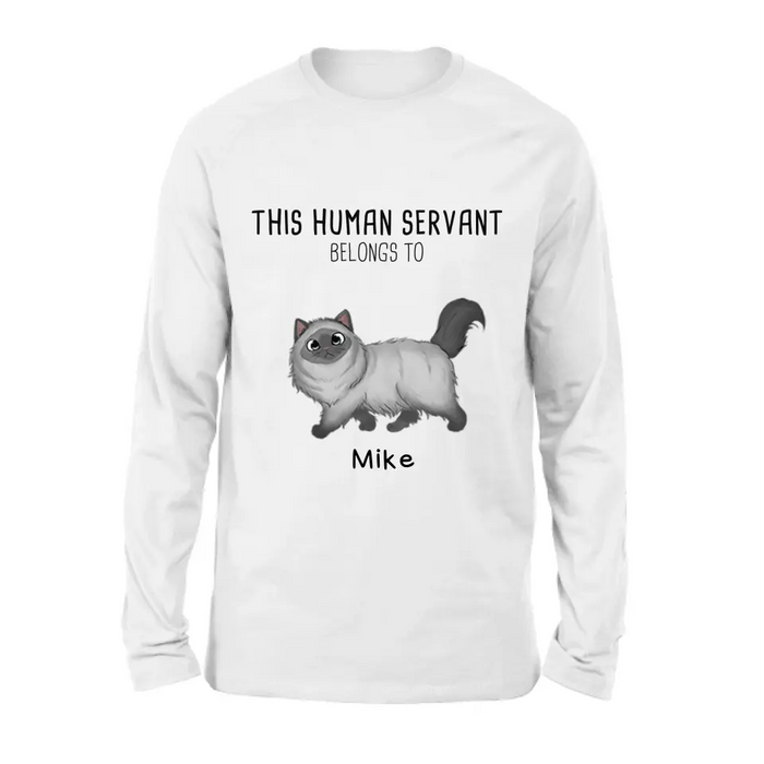 Custom Personalized Cats Mom/Dad T-shirt/ Hoodie - Gift Idea For Cat Lover/Mother's Day/Father's Day - Upto 7 Cats - This Human Servant Belongs To