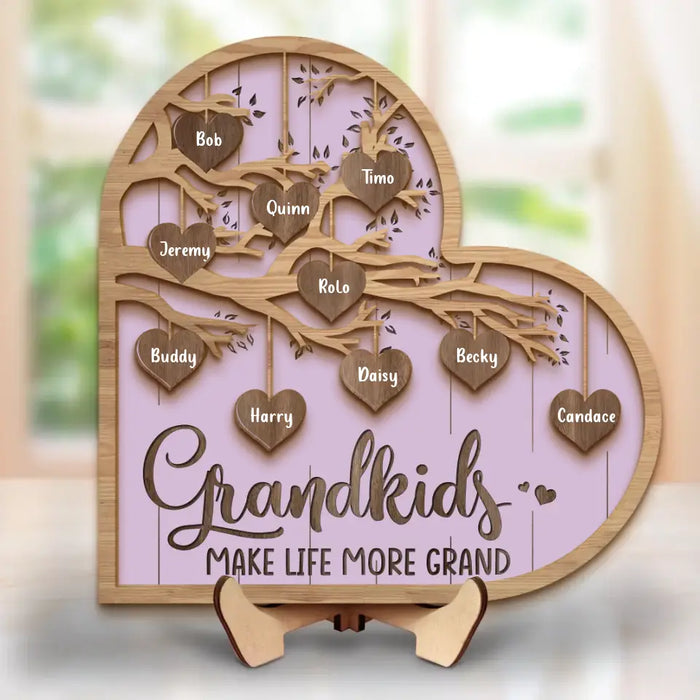 Custom Personalized Grandma 2 Layered Wooden Art - Upto 10 Grandkids - Mother's Day Gift Idea for Grandma - Grandkid Makes Life More Grand