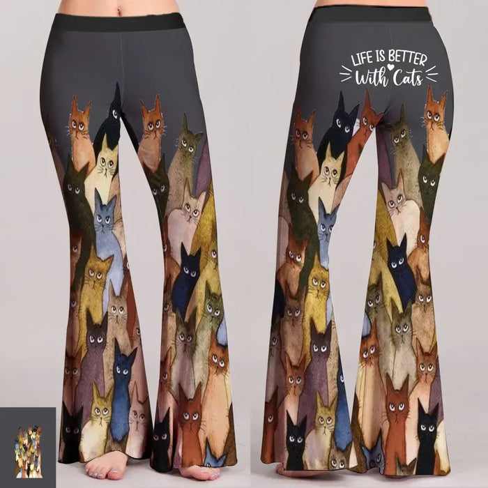 Cats All-Over Print Women's Skinny Flare Pants - Mother's Day/ Birthday Gifts For Cat Lover - Life Is Better With Cats