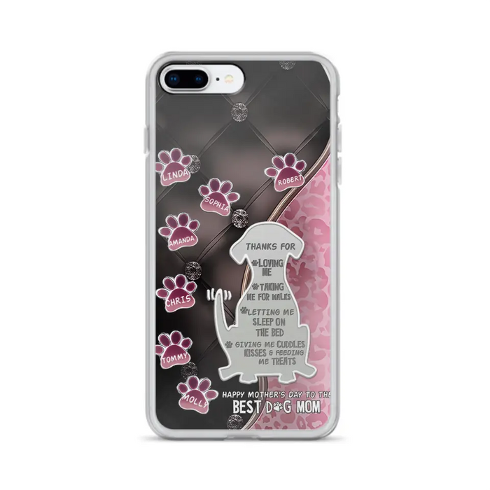 Custom Personalized Memorial Dog Mom Phone Case - Memorial Gift Idea For Dog Lover - Upto 7 Dogs - Thanks For Loving Me - Case For iPhone/Samsung