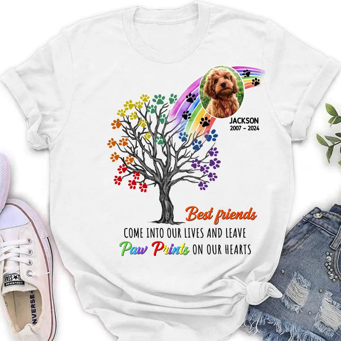 Custom Personalized Memorial Dog Shirt/ Hoodie - Memorial Gift Idea For Dog Lovers - Upload Photo - Best Friends Come Into Our Lives And Leave Paw Prints On Our Hearts