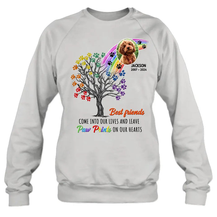 Custom Personalized Memorial Dog Shirt/ Hoodie - Memorial Gift Idea For Dog Lovers - Upload Photo - Best Friends Come Into Our Lives And Leave Paw Prints On Our Hearts