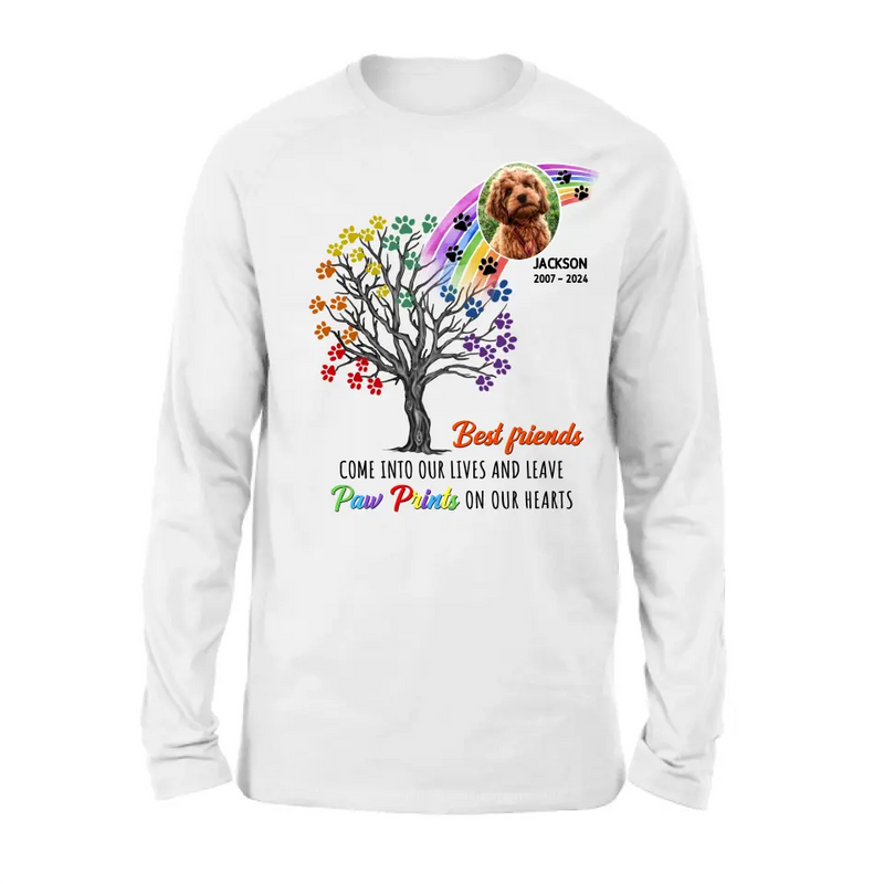 Personalized Memorial Dog Shirt/Hoodie - Memorial Gift Idea For Dog Lovers - Upload Photo - Best Friends Come Into Our Lives And Leave Paw Prints On Our Hearts
