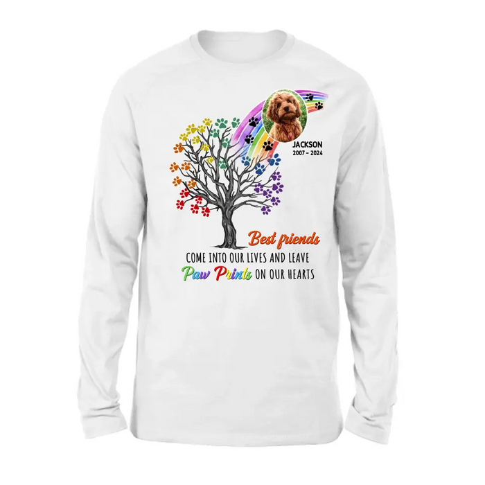 Custom Personalized Memorial Dog Shirt/ Hoodie - Memorial Gift Idea For Dog Lovers - Upload Photo - Best Friends Come Into Our Lives And Leave Paw Prints On Our Hearts