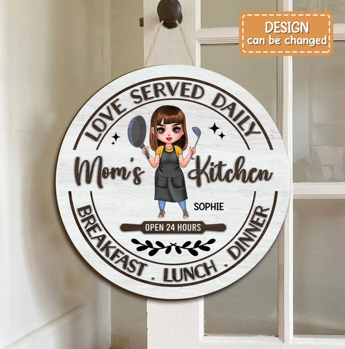 Custom Personalized Mom's Kitchen Circle Wooden Sign - Mother's Day Gift Idea For Grandma/ Mother - Love Served Daily