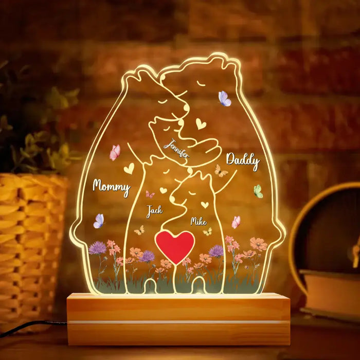 Custom Personalized Bear Family Acrylic Night Light - Upto 5 People - Mother's Day/Father's Day Gift Idea for Family/Dad/Mom