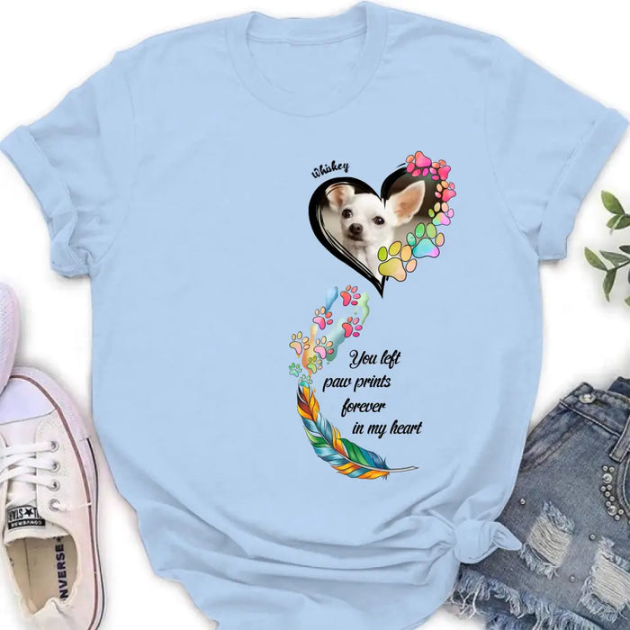 Custom Personalized Memorial Paw Prints Shirt/ Hoodie - Upload Photo - Memorial Gift Idea For Pet Lover - You Left Paw Prints Forever In My Heart