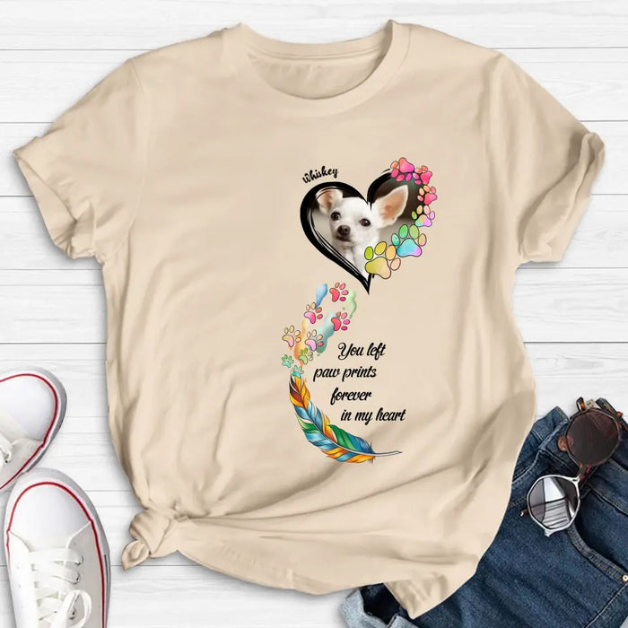 Custom Personalized Memorial Paw Prints Shirt/ Hoodie - Upload Photo - Memorial Gift Idea For Pet Lover - You Left Paw Prints Forever In My Heart