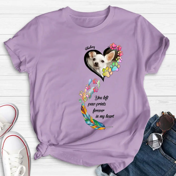 Custom Personalized Memorial Paw Prints Shirt/ Hoodie - Upload Photo - Memorial Gift Idea For Pet Lover - You Left Paw Prints Forever In My Heart