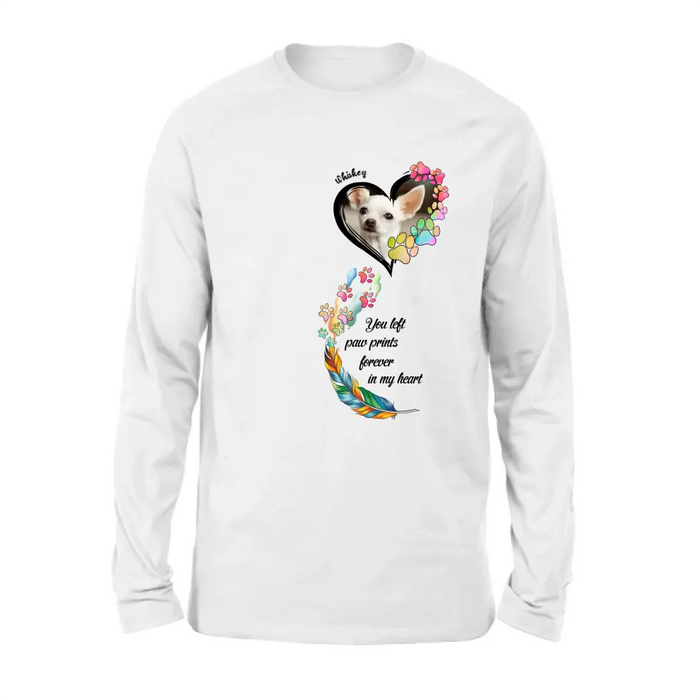 Custom Personalized Memorial Paw Prints Shirt/ Hoodie - Upload Photo - Memorial Gift Idea For Pet Lover - You Left Paw Prints Forever In My Heart