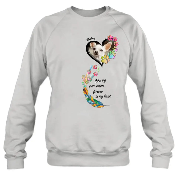 Custom Personalized Memorial Paw Prints Shirt/ Hoodie - Upload Photo - Memorial Gift Idea For Pet Lover - You Left Paw Prints Forever In My Heart