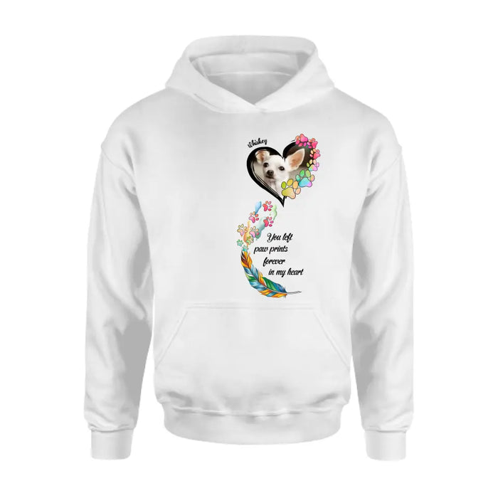 Custom Personalized Memorial Paw Prints Shirt/ Hoodie - Upload Photo - Memorial Gift Idea For Pet Lover - You Left Paw Prints Forever In My Heart