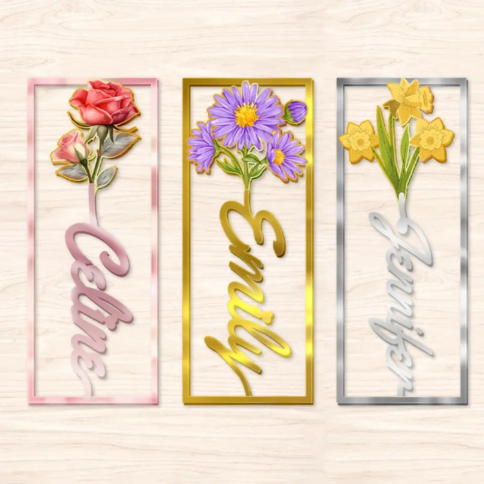 Custom Personalized Birth Flower Name Bookmark - Gifts for Kids/Book Lovers/Reader