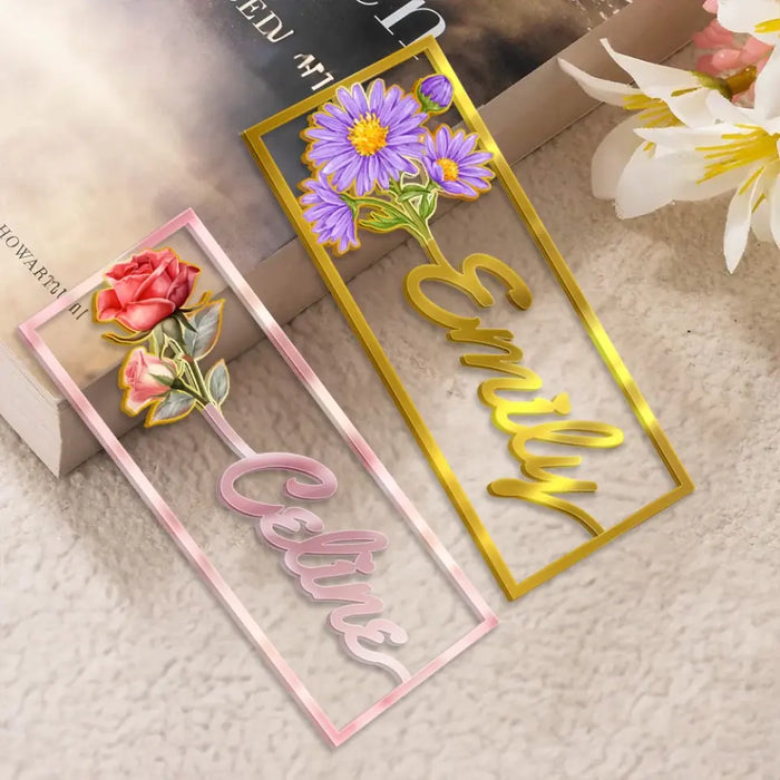 Custom Personalized Birth Flower Name Bookmark - Gifts for Kids/Book Lovers/Reader