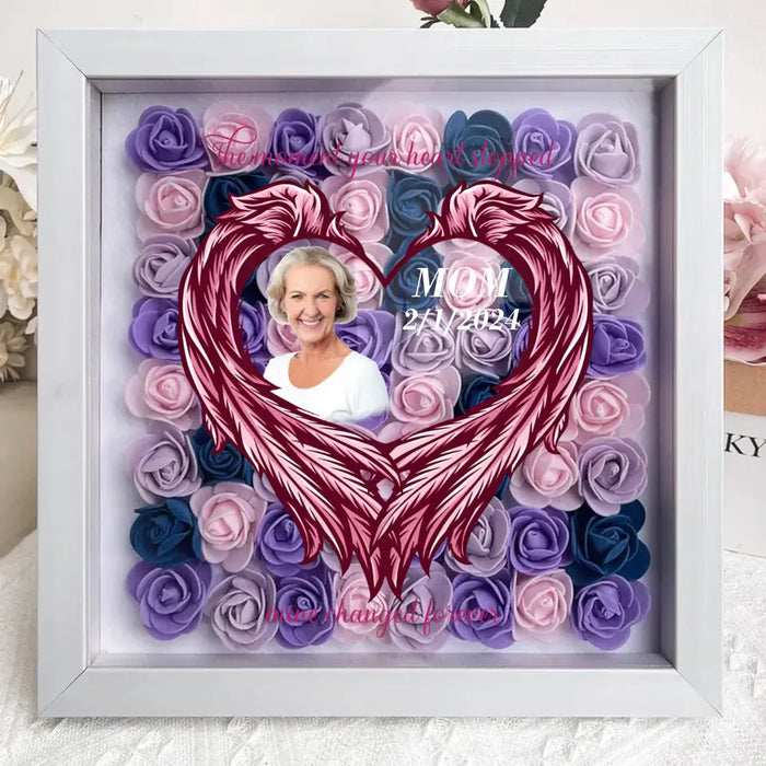 Custom Personalized Memorial Flower Shadow Box - Memorial Gift Idea for Mother's Day - Upload Photo - The Moment Your Heart Stopped Mine Changed Forever