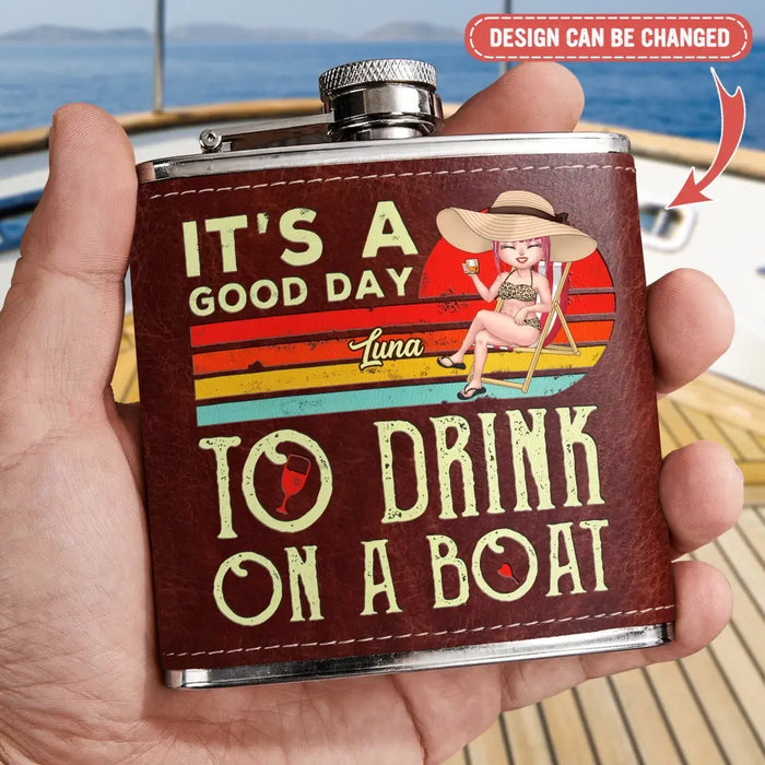 Custom Personalized Beach Leather Flask - Gift Idea For Beach Lover/ Vacation - It's A Good Day To Drink On The Beach